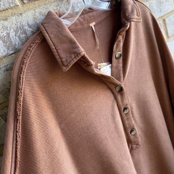 Free People Long Sleeve Willow Antique Oak Polo Knit Tunic Women's Size L - Picture 7 of 9